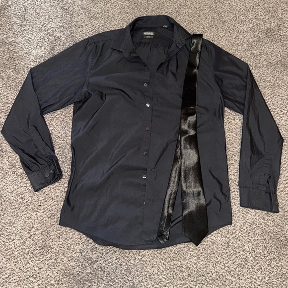 Express black slim fit button down with black tie - Picture 1 of 7